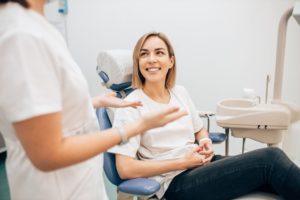 female patient talking to her dentist about dental sedation